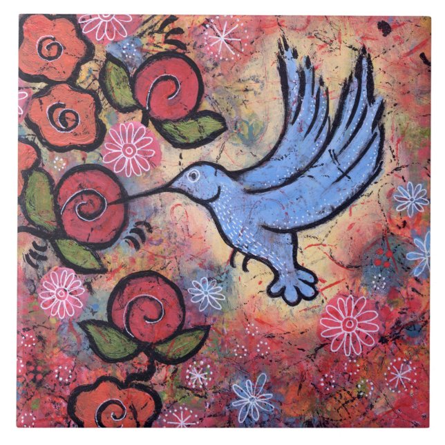 Carreau Tuile bleue de colibri (Devant)
