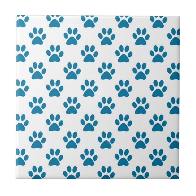 Carreau Tuile bleue de motif d'empreinte de patte de chiot (Devant)