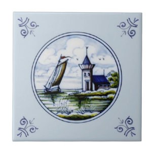 Carreau Tuile bleue Delft Pittoresque Repro