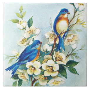 Carreau Tuile bleue d'oiseaux
