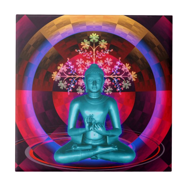 Carreau Tuile bleue méditante de Bouddha (Devant)