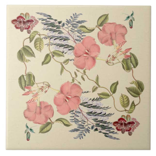 Carreau Tuile botanique florale tropicale 6x6 (Devant)