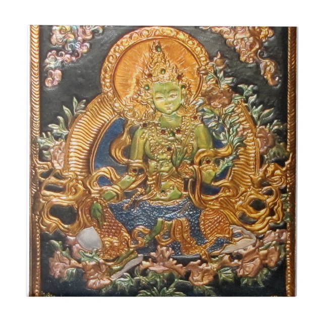 CARREAU TUILE BOUDDHISTE VERTE DE DIVINITÉ TARA (Devant)