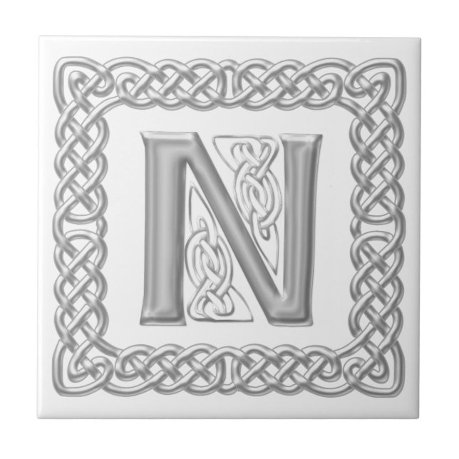 Carreau Tuile celtique de la lettre N d'effet d'argent de (Devant)