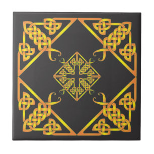Carreau Tuile celtique de noeud de papillon d'or noir