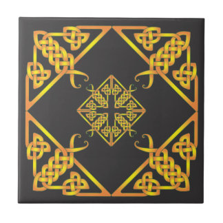 Carreau Tuile celtique de noeud de papillon d'or noir