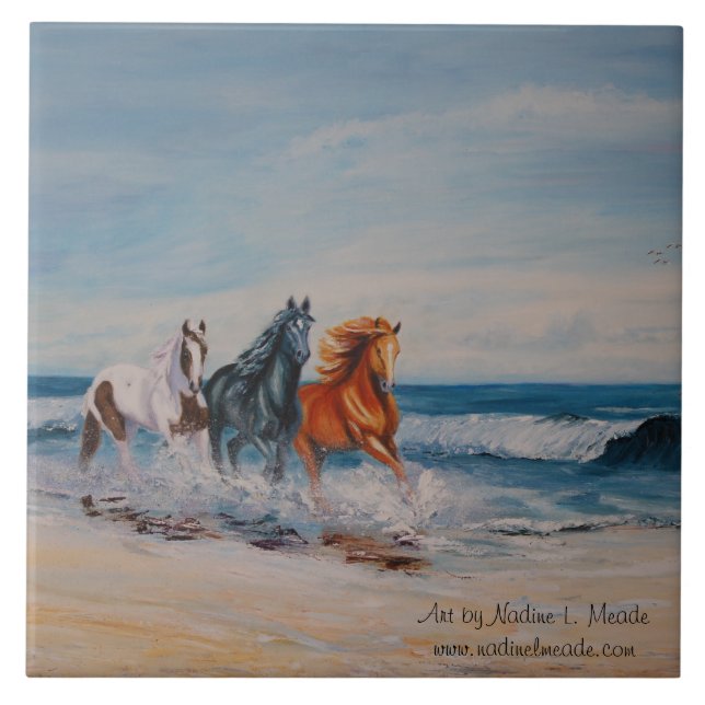 Carreau Tuile, chevaux dans le surf (Devant)