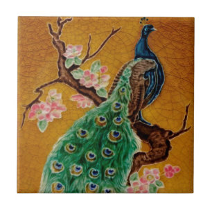 Carreau Tuile d'antiquité animée Majolica Peacock Repro