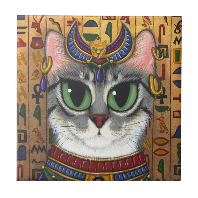 Carreau Tuile d'art de Bastet d'Egyptien de chat de déesse (Devant)
