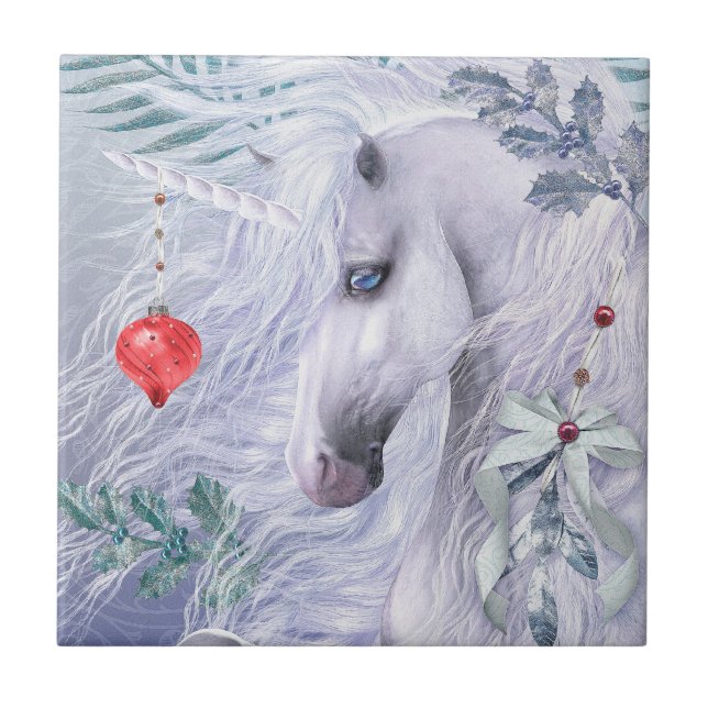 Carreau Tuile d'art de licorne de Noël (Devant)