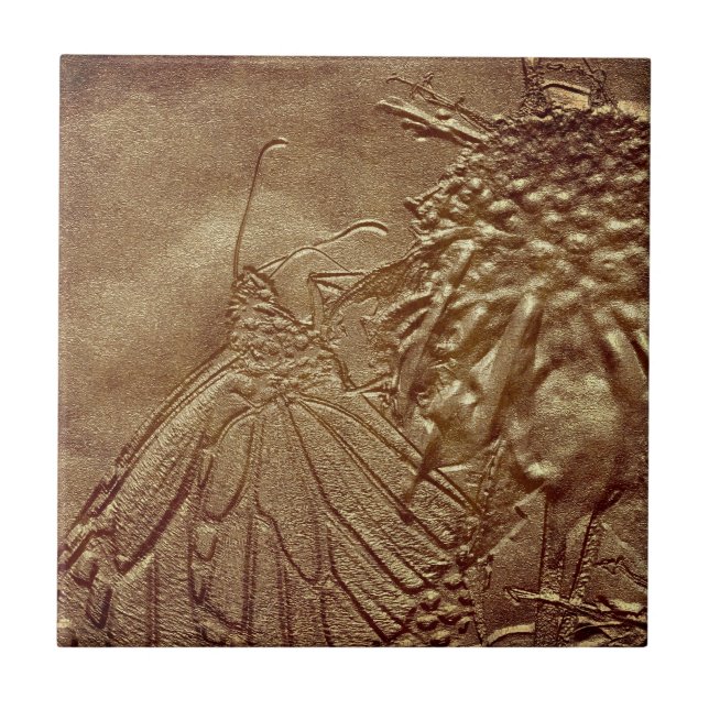 Carreau Tuile d'art de Papillon vieilli texturé (Devant)