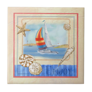 Carreau Tuile d'art de voiliers de bord de la mer