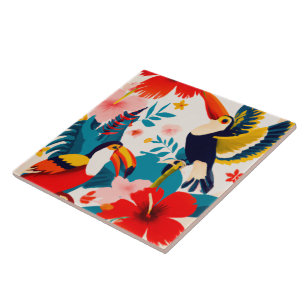 Carreau Tuile d'art ornithologique tropical du Toucan
