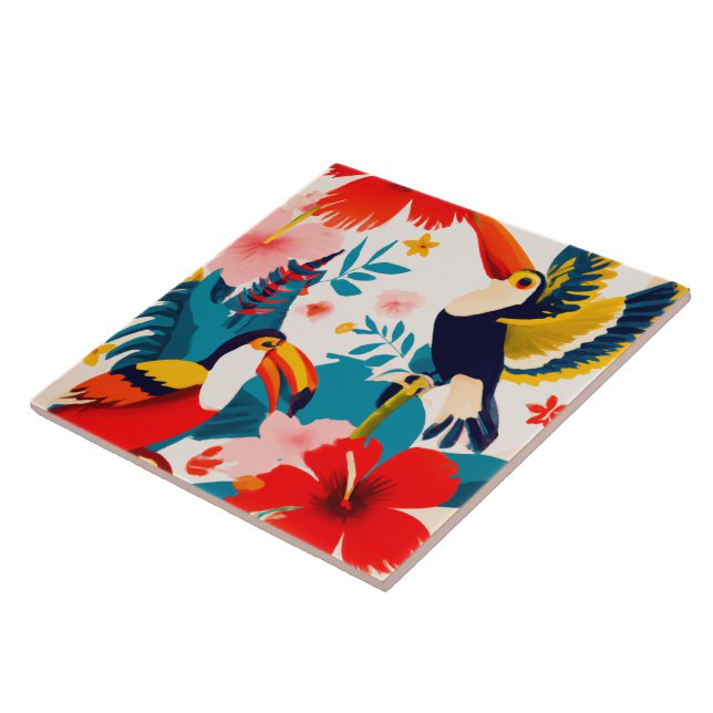 Carreau Tuile d'art ornithologique tropical du Toucan (Côté)