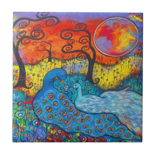 Carreau Tuile d'art Peacocks enchanté