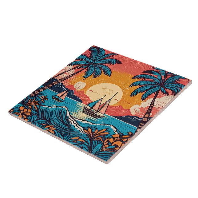 Carreau Tuile d'art tropical et hawaïen (Côté)