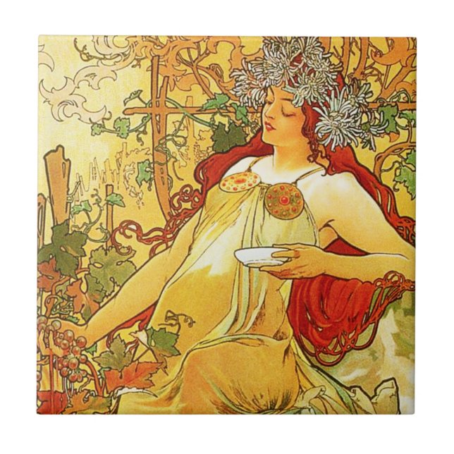 Carreau Tuile d'automne d'Alphonse Mucha (Devant)