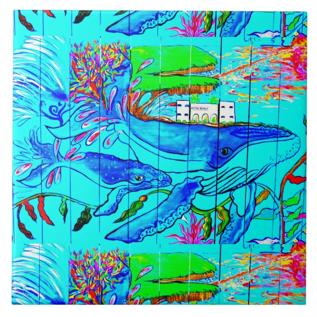 Carreau tuile de baleines sous-marines (Devant)