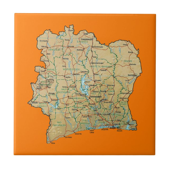 Carreau Tuile de carte de d'Ivoire de Cote (Devant)