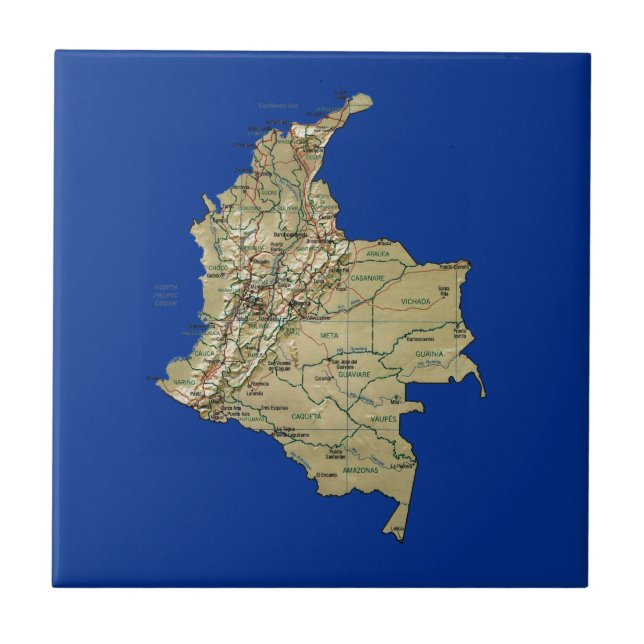 Carreau Tuile de carte de la Colombie (Devant)
