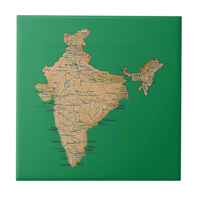 Carreau Tuile de carte de l'Inde (Devant)