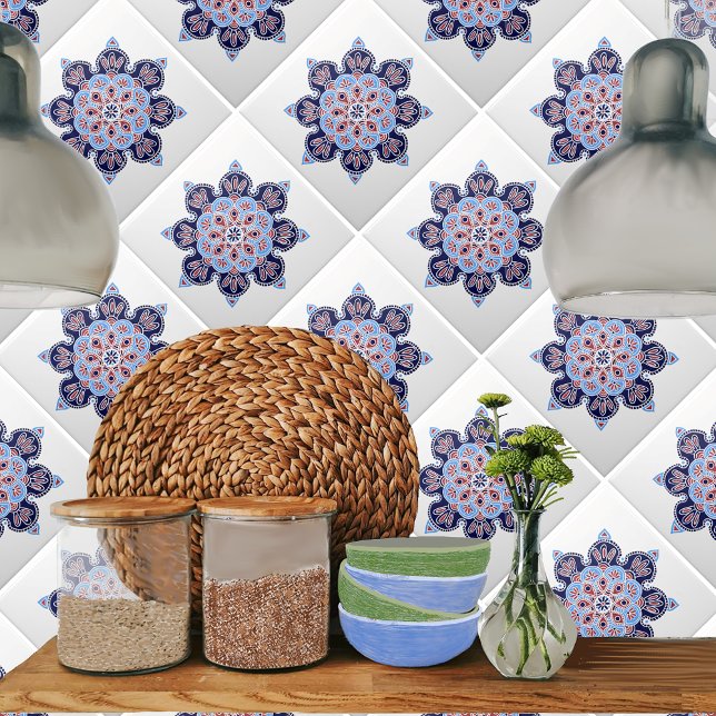 Carreau Tuile de céramique décorative avec médaillon bleu& (Créateur téléchargé)