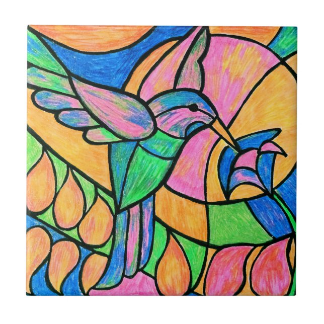 Carreau Tuile de colibri en verre souillé (Devant)