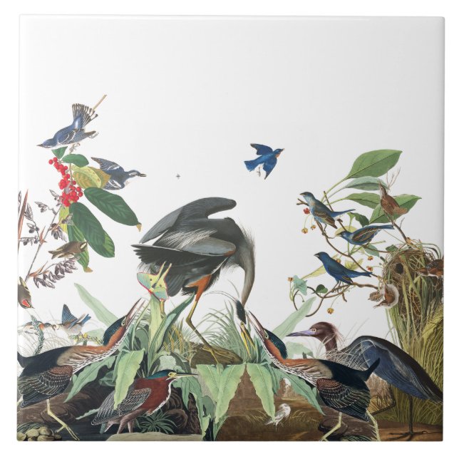 Carreau Tuile de collage de faune d'oiseaux de héron (Devant)
