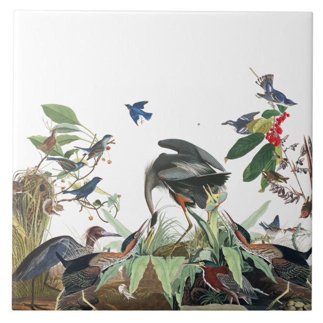 Carreau Tuile de collage de faune d'oiseaux de héron (Devant)
