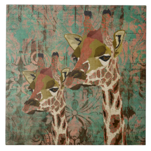Carreau Tuile de damassé de girafes de Rosa