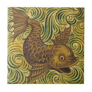 Carreau Tuile de dauphin William De Morgan Repro (face dro