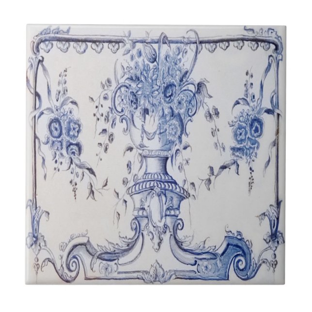 Carreau Tuile de Delft avec Urn de Fleurs Bleu & Blanc (Devant)