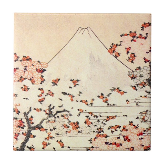 Carreau Tuile de fleurs de cerisier de Hokusai le mont (Devant)