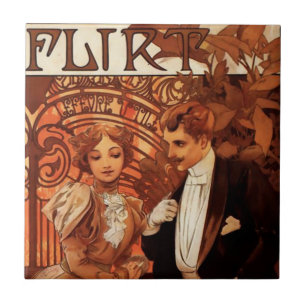 Carreau Tuile de flirt d'Alphonse Mucha