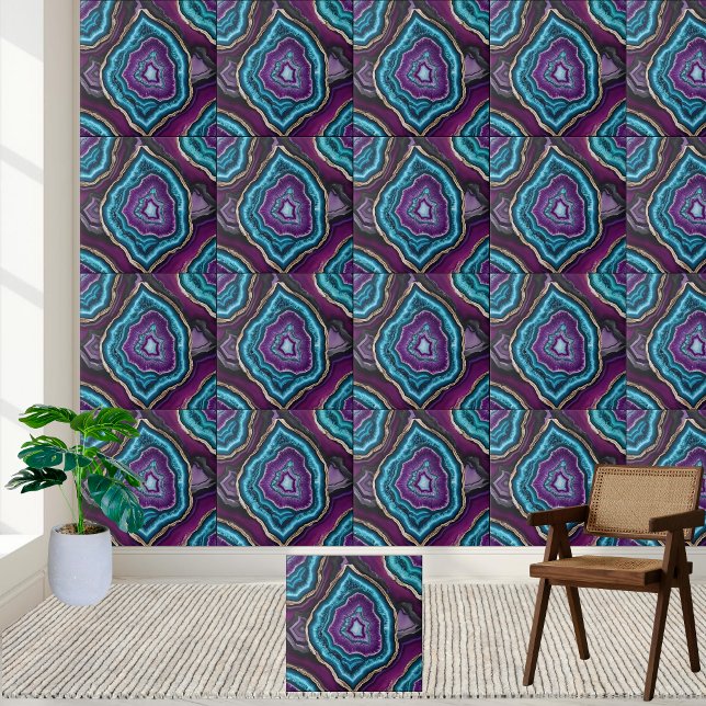Carreau Tuile de géode d'Agate Turquoise et violette (Purple and Teal Agate Geode Tile)