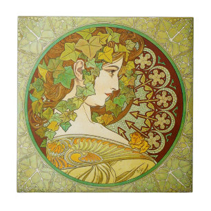 Carreau Tuile de laurier d'Alphonse Mucha