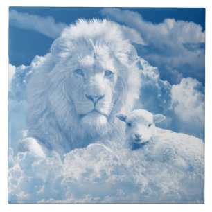 Carreau Tuile de lion et d'agneau