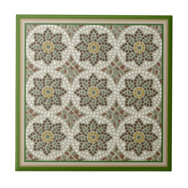 Carreau Tuile de mosaïque florale verte vintage (Devant)