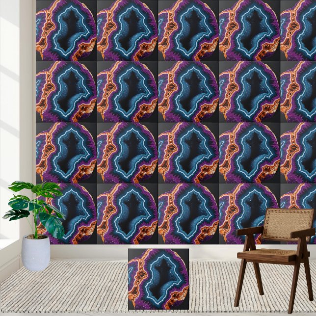 Carreau Tuile de Motif Turquoise et violette vive (Vibrant Purple & Teal Geode Slice Pattern Tile)