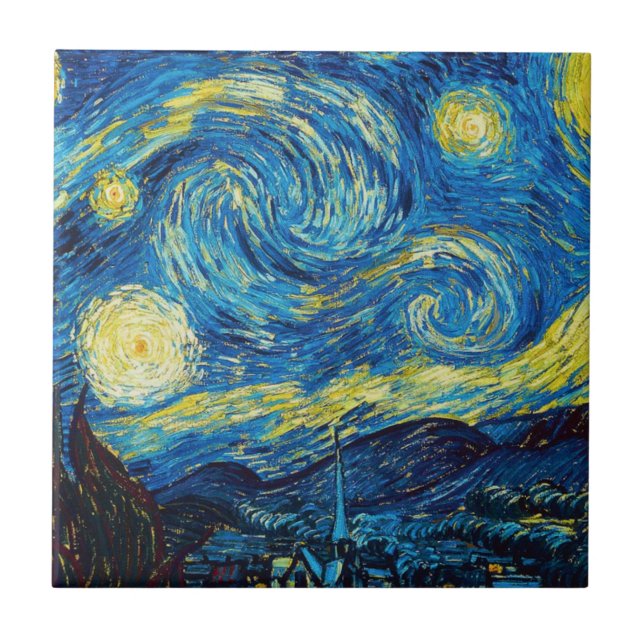 Carreau Tuile de nuit étoilée de Van Gogh (Devant)