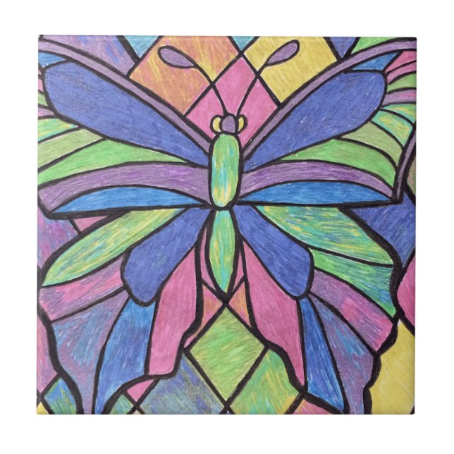Carreau Tuile de papillon en verre souillé (Devant)
