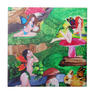 Carreau Tuile de peinture d'aquarelle de fées de papillon