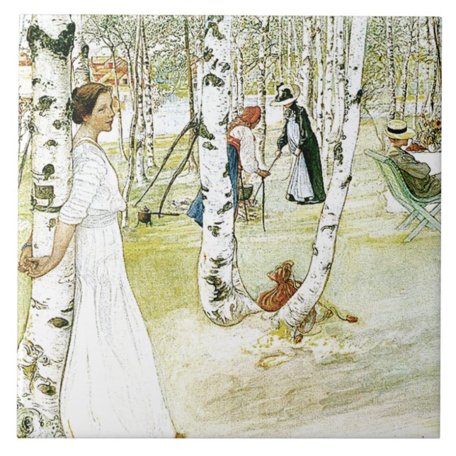 Carreau Tuile de peinture de famille d'aquarelle de Carl (Devant)