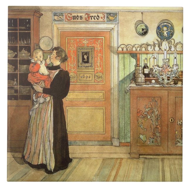 Carreau Tuile de peinture de famille d'aquarelle de Carl (Devant)