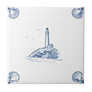 Carreau Tuile de phare de Delft avec des coins de Shell