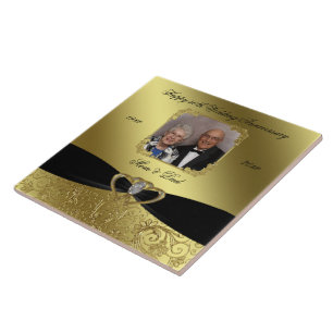Carreau Tuile de photo d'anniversaire de mariage d'or