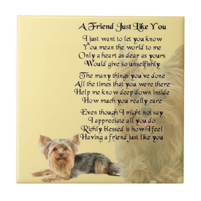 Carreau Tuile de poème d'ami de chien de Yorkshire Terrier (Devant)