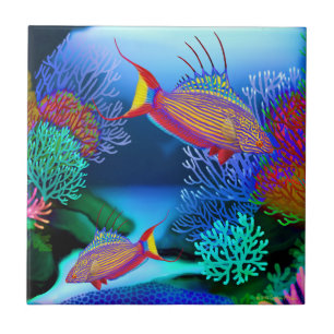 Carreau Tuile de poissons de Wrasse de clignoteur de réci