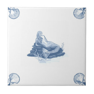 Carreau Tuile de sirène de Delft avec des coins de Shell
