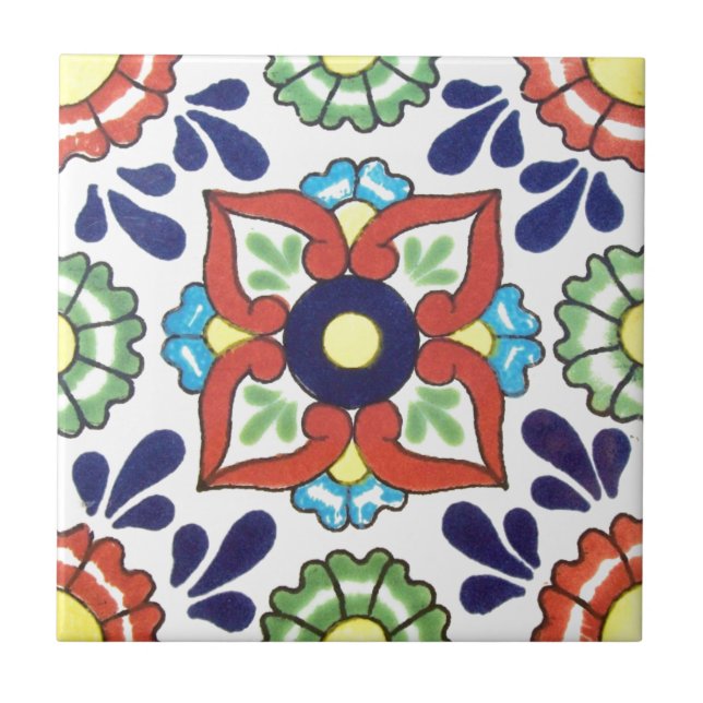 Carreau Tuile de Talavera de Mexicain (rouge, vert, jaune, (Devant)